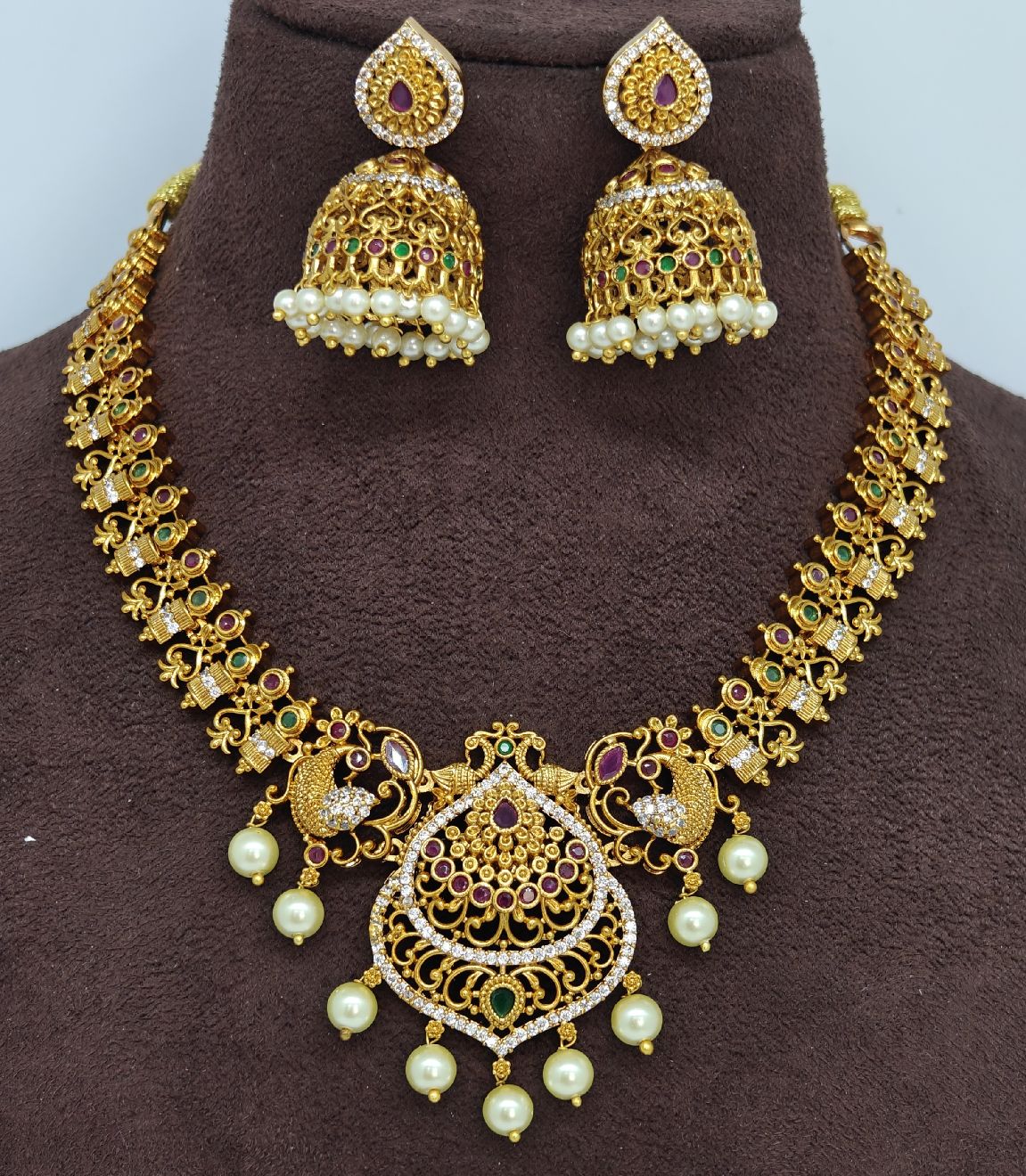 short necklace peacock design with Jhumka